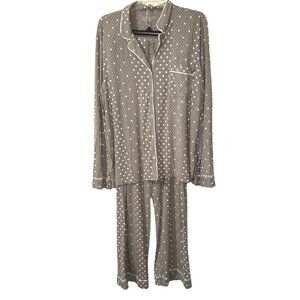 Victoria Secret Tan Polka Dot Knit Pajama Set Shirt Pants Size XL